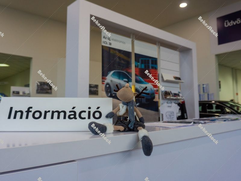 Christmas reindeer figurine in the Volkswagen car showroom