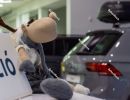 Christmas reindeer figurine in the car showroom
