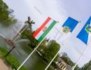The flag of Hungary, the flag of Békés county and the flag of 