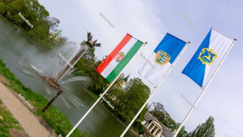 The flag of Hungary, the flag of Békés county and the flag of The flag of Hungary, the flag of Békés county and the flag of