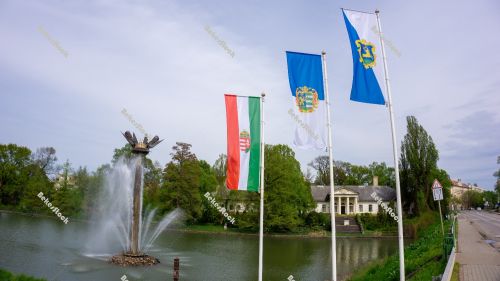 The flag of Hungary, the flag of Békés county and the flag of The flag of Hungary, the flag of Békés county and the flag of