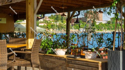Bar terrace in Portoroz on the Adriatic coast, 'Cafe Bar Pri Pom Bar terrace in Portoroz on the Adriatic coast, 'Cafe Bar Pri Pom