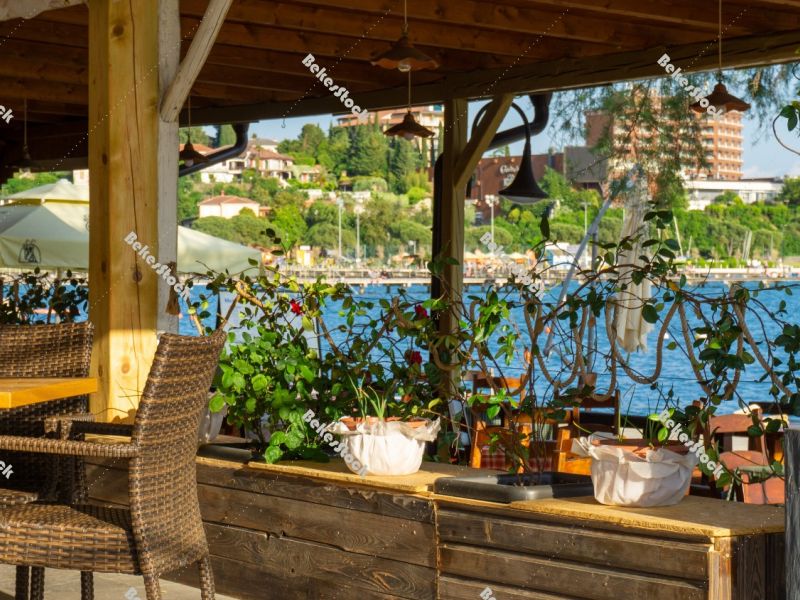 Bar terrace in Portoroz on the Adriatic coast, 'Cafe Bar Pri Pom Bar terrace in Portoroz on the Adriatic coast, 'Cafe Bar Pri Pom