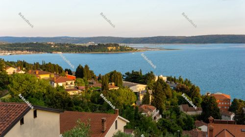 View from the terrace of Vila Toni at sunset, Portoroz, Piran, O View from the terrace of Vila Toni at sunset, Portoroz, Piran, O