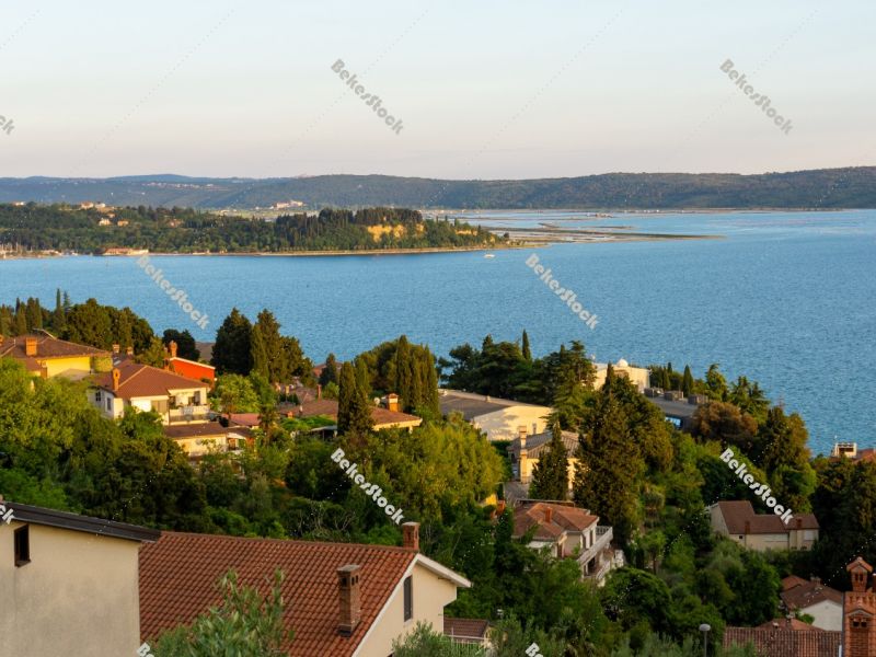 View from the terrace of Vila Toni at sunset, Portoroz, Piran, O View from the terrace of Vila Toni at sunset, Portoroz, Piran, O
