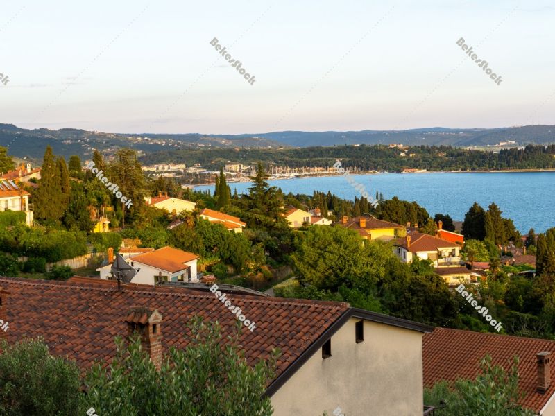 View from the terrace of Vila Toni at sunset, Portoroz, Piran, O View from the terrace of Vila Toni at sunset, Portoroz, Piran, O