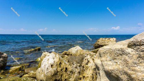 Rocks on the beach. Portoroz, Piran, Obalno-kraska, Slovenia, Ju Rocks on the beach. Portoroz, Piran, Obalno-kraska, Slovenia, Ju