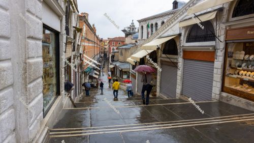 Deserted rainy street in Venice during the coronavirus crisis, V Deserted rainy street in Venice during the coronavirus crisis, V