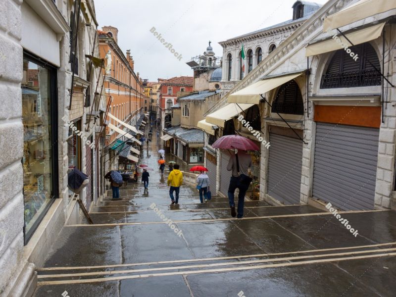 Deserted rainy street in Venice during the coronavirus crisis, V Deserted rainy street in Venice during the coronavirus crisis, V