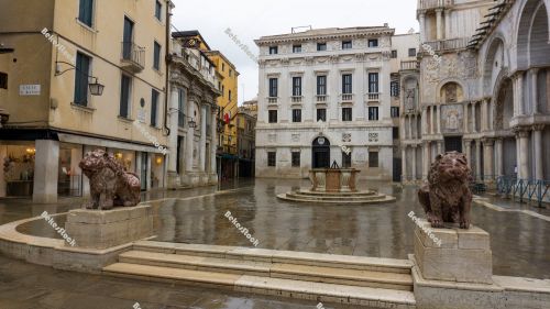 Deserted rainy street in Venice during the coronavirus crisis, V Deserted rainy street in Venice during the coronavirus crisis, V
