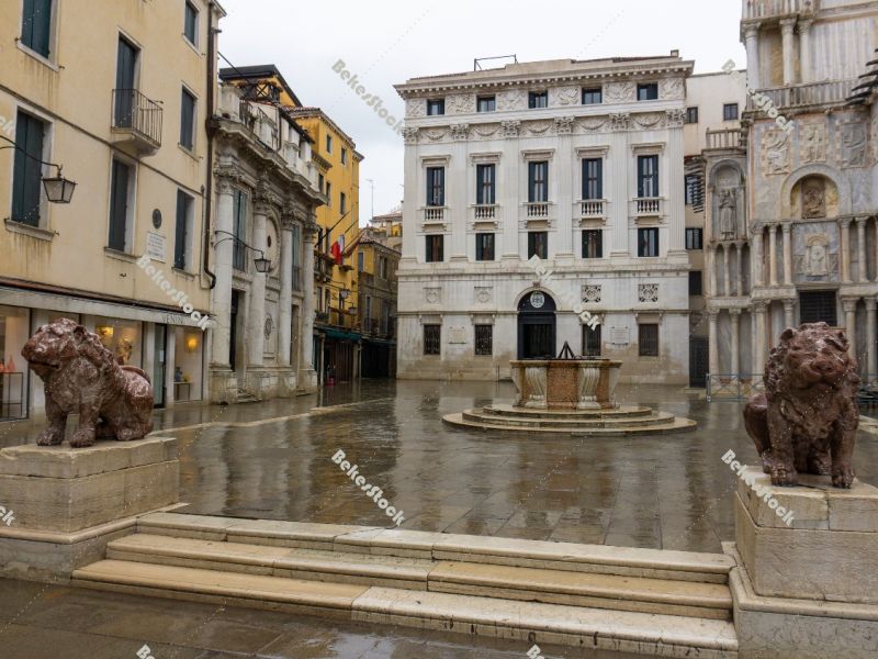 Deserted rainy street in Venice during the coronavirus crisis, V Deserted rainy street in Venice during the coronavirus crisis, V
