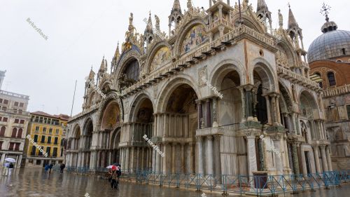 Deserted, rainy St. Mark's Square in Venice during the coronavirus Deserted, rainy St. Mark's Square in Venice during the coronavirus