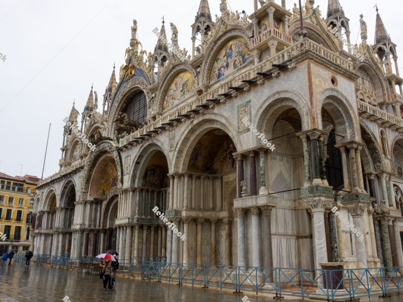 Deserted, rainy St. Mark's Square in Venice during the coronavirus Deserted, rainy St. Mark's Square in Venice during the coronavirus