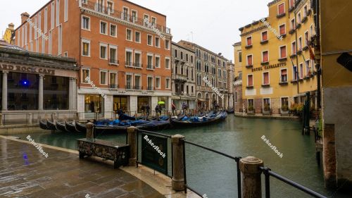 Deserted, rainy Bacino Orseolo in Venice during the coronavirus Deserted, rainy Bacino Orseolo in Venice during the coronavirus