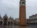 Deserted, rainy St. Mark's Square in Venice during the coronavir