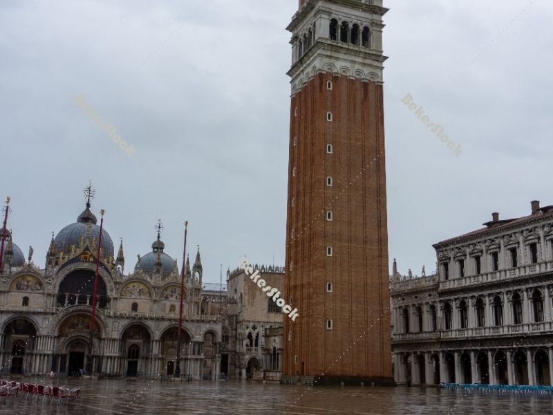 Deserted, rainy St. Mark's Square in Venice during the coronavir Deserted, rainy St. Mark's Square in Venice during the coronavir