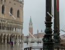Deserted, rainy St. Mark's Square in Venice during the coronavir