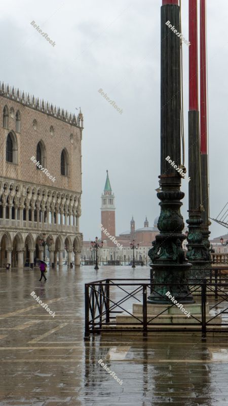 Deserted, rainy St. Mark's Square in Venice during the coronavir Deserted, rainy St. Mark's Square in Venice during the coronavir