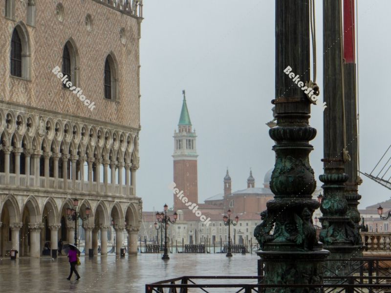 Deserted, rainy St. Mark's Square in Venice during the coronavir Deserted, rainy St. Mark's Square in Venice during the coronavir