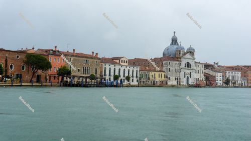 Giudecca photographed from the sea. Without tourists during the Giudecca photographed from the sea. Without tourists during the