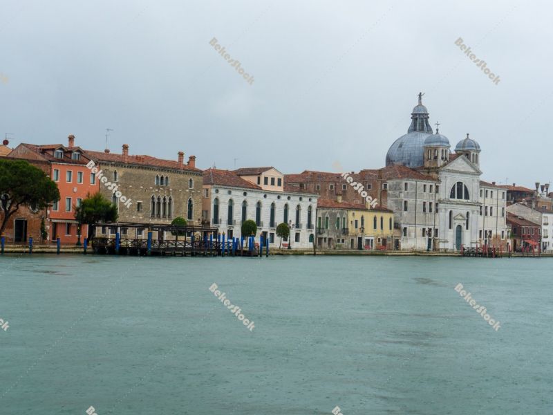 Giudecca photographed from the sea. Without tourists during the  Giudecca photographed from the sea. Without tourists during the