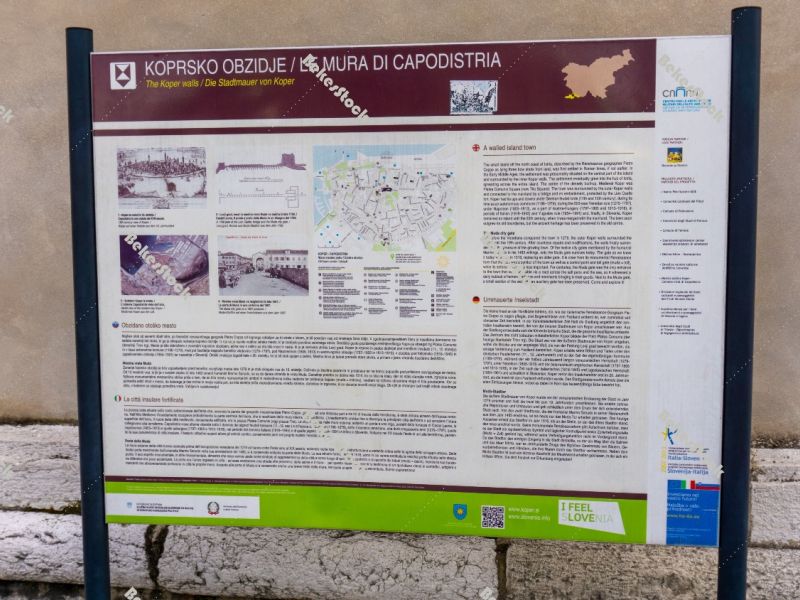 Information board - The Muda city gate (`Vrata Muda`). Koper, Sl Information board - The Muda city gate (`Vrata Muda`). Koper, Sl