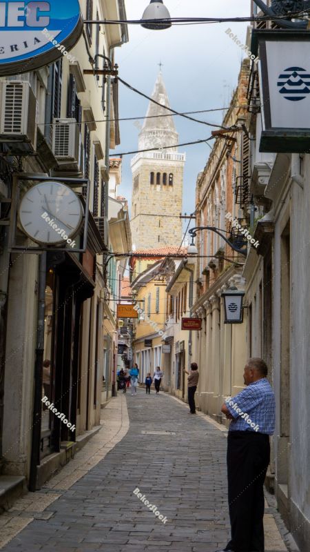Old Town Koper. Cevljarska street (`Čevljarska ulica`). Koper, Old Town Koper. Cevljarska street (`Čevljarska ulica`). Koper,