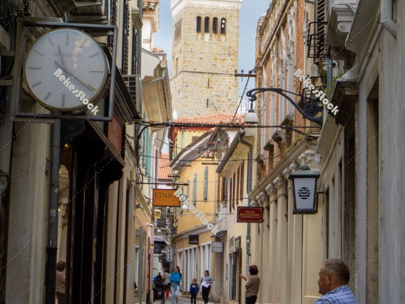 Old Town Koper. Cevljarska street (`Čevljarska ulica`). Koper,  Old Town Koper. Cevljarska street (`Čevljarska ulica`). Koper,