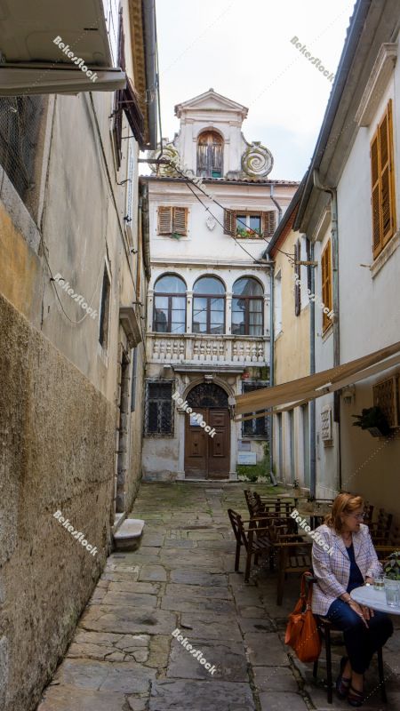 Old Town Koper. Cevljarska street (`Čevljarska ulica`). Koper, Old Town Koper. Cevljarska street (`Čevljarska ulica`). Koper,