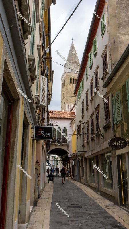 Old Town Koper. Cevljarska street (`Čevljarska ulica`). Koper, Old Town Koper. Cevljarska street (`Čevljarska ulica`). Koper,
