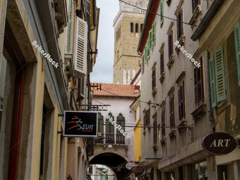 Old Town Koper. Cevljarska street (`Čevljarska ulica`). Koper,  Old Town Koper. Cevljarska street (`Čevljarska ulica`). Koper,