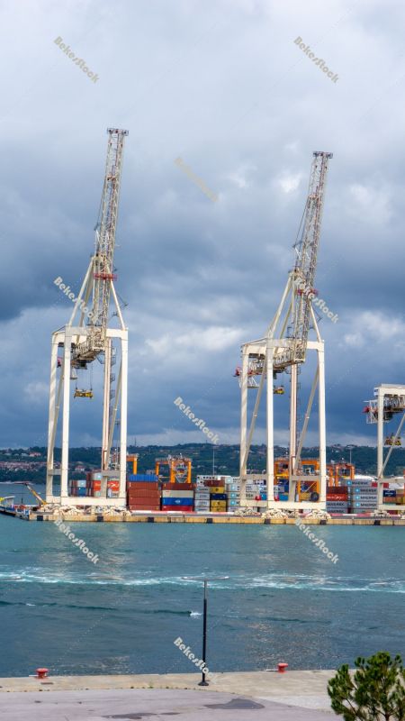 Cranes in the container terminal. Luka Koper (`Capodistria`), Sl Cranes in the container terminal. Luka Koper (`Capodistria`), Sl