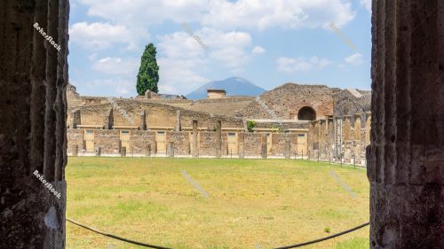 The view of Vesuvius from the Gladiators' Barracks. Pompei, Camp The view of Vesuvius from the Gladiators' Barracks. Pompei, Camp