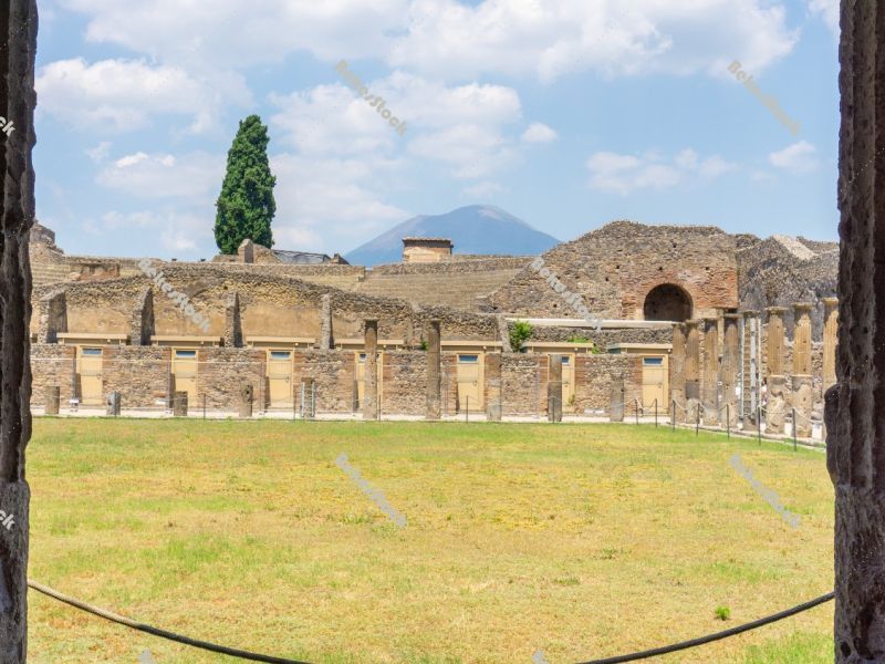 The view of Vesuvius from the Gladiators' Barracks. Pompei, Camp The view of Vesuvius from the Gladiators' Barracks. Pompei, Camp
