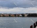 Zadar as seen from the sea with mountains in background, December 2019