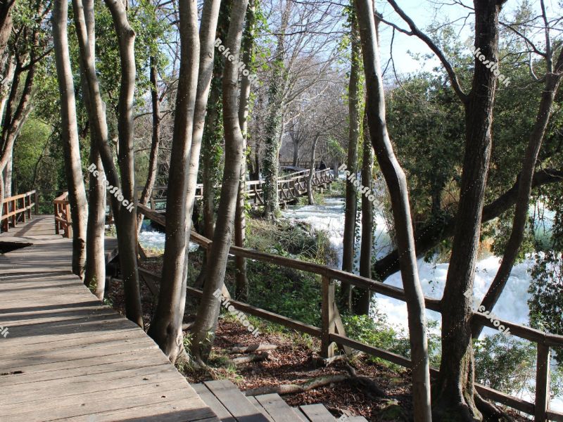 Walkway at`Skradinski Buk` Waterfall - Krka National Park,Lozovac, Croatia, December 2019 Walkway at`Skradinski Buk` Waterfall - Krka National Park,Lozovac, Croatia, December 2019