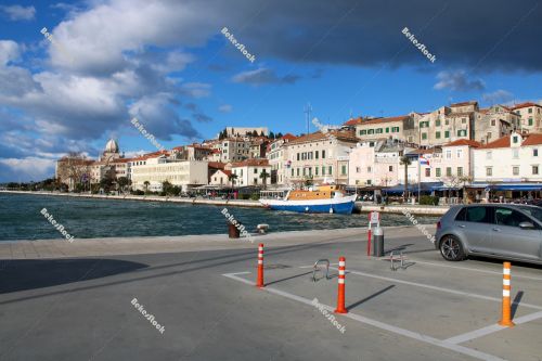 Sibenik Old Town as seen from the coast - Croatia, Sibenik, Dec Sibenik Old Town as seen from the coast - Croatia, Sibenik, Dec